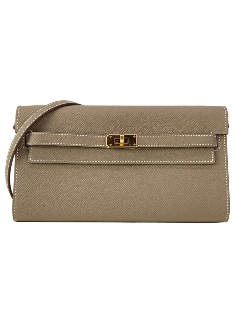 Hermes Wallet Kelly Long to Go Etoupe Gold on Chain Shoulder Bag